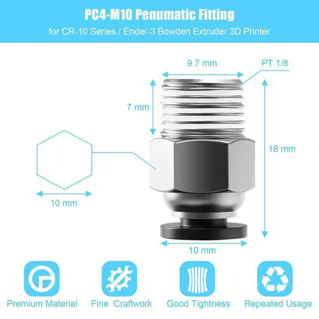 Alt view image 2 of 7 - 10PCS Premium PC4-M10 Pneumatic Quick Connector Fittings, Bowden Tube Coupler Male Straight PTFE Tube Push for E3D-V6, Bowden Extruder Parts Compatible with Ender-3 and Ender-3 V2 3D Printer