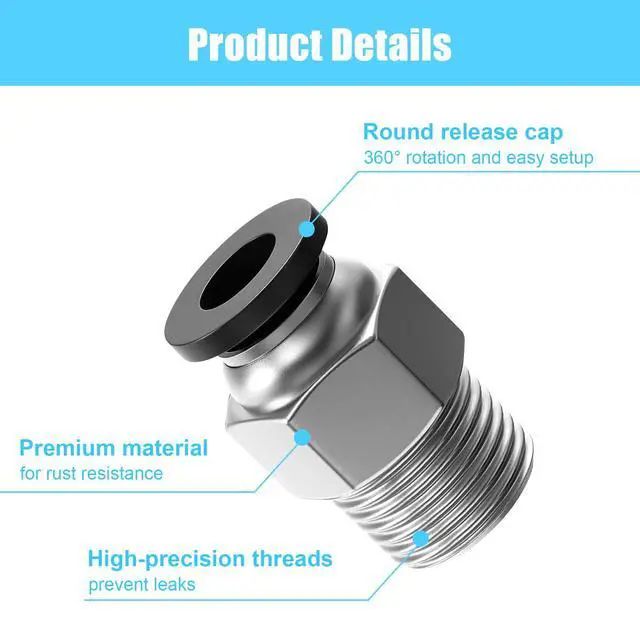 Alt view image 4 of 7 - 10PCS Premium PC4-M10 Pneumatic Quick Connector Fittings, Bowden Tube Coupler Male Straight PTFE Tube Push for E3D-V6, Bowden Extruder Parts Compatible with Ender-3 and Ender-3 V2 3D Printer