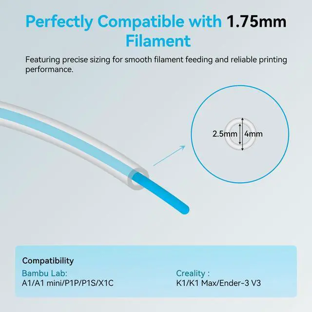 Alt view image 2 of 7 - Ultra-Clear Tube for 1.75mm filament with Cutter for Bambu Lab A1/A1 mini AMS/P2S/P1S/X1C,2.5mm IDx4mm OD Length 5M Bowden Tube Ideal for PLA/PETG/ABS (Not for Soft Filaments like TPU) (Transparent)