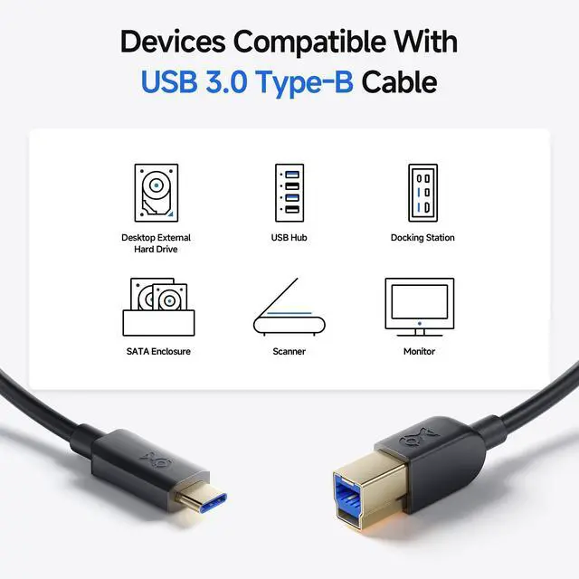 Alt view image 4 of 7 - USB C to USB B 3.0 Cable - 3.3ft, USBB to USBC Cable with Type-B 3.0 Connector, Black