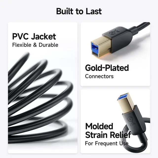 Alt view image 6 of 7 - USB C to USB B 3.0 Cable - 3.3ft, USBB to USBC Cable with Type-B 3.0 Connector, Black