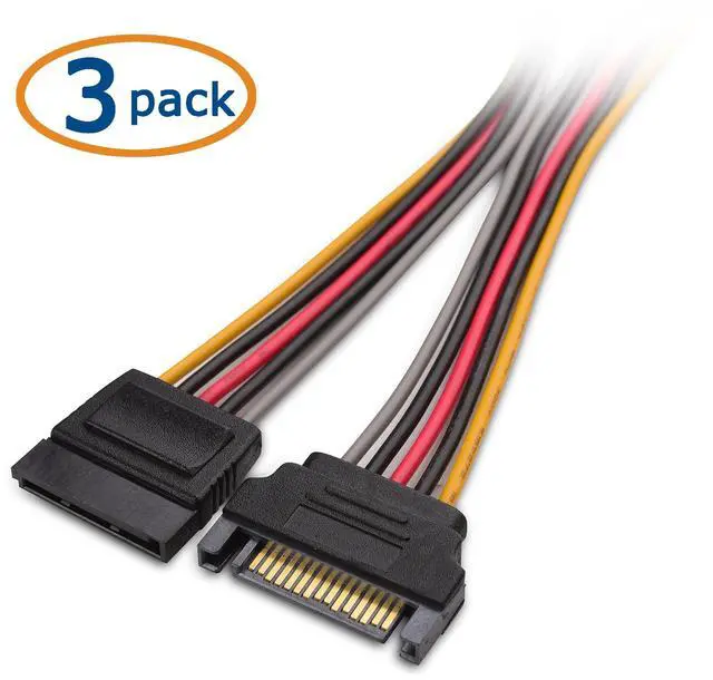 Alt view image 2 of 5 - 3-Pack 15 Pin SATA Power Extension Cable - 12 Inches, SATA Power Cable for Hard Drive and SSD