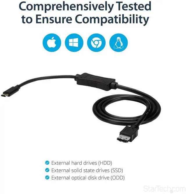 Alt view image 3 of 7 - USB C to eSATA Cable - 3 ft / 1m - 5Gbp - for HDD/SSD/ODD - External Hard Drive Adapter - USB 3.0 to eSATA Converter (USB3C2ESAT3)