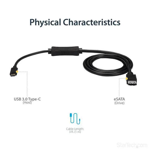 Alt view image 5 of 7 - USB C to eSATA Cable - 3 ft / 1m - 5Gbp - for HDD/SSD/ODD - External Hard Drive Adapter - USB 3.0 to eSATA Converter (USB3C2ESAT3)