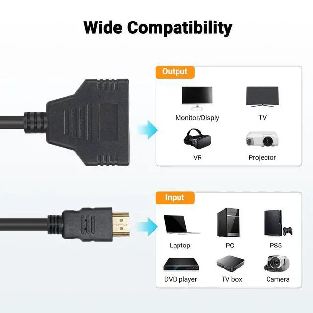 Alt view image 2 of 7 - HDMI Cable Splitter 1 in 2 Out HDMI Adapter Cable HDMI Male to Dual Female 1 to 2 Way, Support Two The Same Size TVs at The Same Time, Signal One in Two Out 1080P Mirror Only
