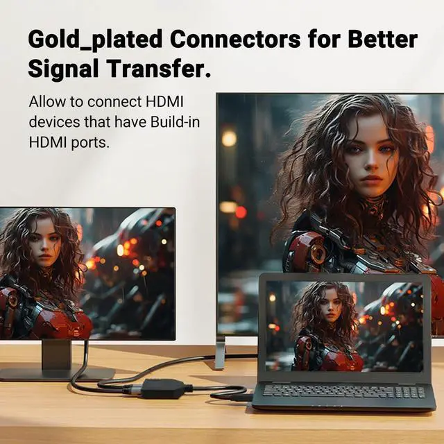 Alt view image 3 of 7 - HDMI Cable Splitter 1 in 2 Out HDMI Adapter Cable HDMI Male to Dual Female 1 to 2 Way, Support Two The Same Size TVs at The Same Time, Signal One in Two Out 1080P Mirror Only