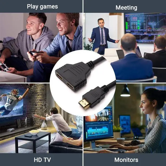 Alt view image 4 of 7 - HDMI Cable Splitter 1 in 2 Out HDMI Adapter Cable HDMI Male to Dual Female 1 to 2 Way, Support Two The Same Size TVs at The Same Time, Signal One in Two Out 1080P Mirror Only