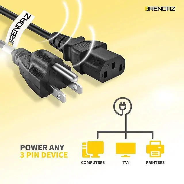 Alt view image 2 of 6 - Universal PC Power Cord - 3 Prong AC Power Cable Replacement for Computer, Monitor, Scanner, Printer - IEC 320 C13 to NEMA 5-15P, 18awg, 125V 10 Amp (6-FEET)