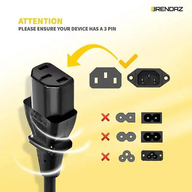 Alt view image 3 of 6 - Universal PC Power Cord - 3 Prong AC Power Cable Replacement for Computer, Monitor, Scanner, Printer - IEC 320 C13 to NEMA 5-15P, 18awg, 125V 10 Amp (6-FEET)