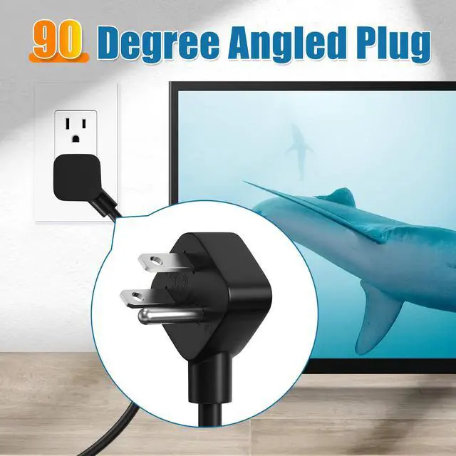 Alt view image 3 of 7 - 10ft 3 Prong AC Laptop Power Cord Cable, 90 Degree Angled, NEMA 5-15P to IEC-320-C5, 18AWG, Replacement for Dell Hp Lenovo Acer Laptop Notebook Computer Supply Adapter, Black