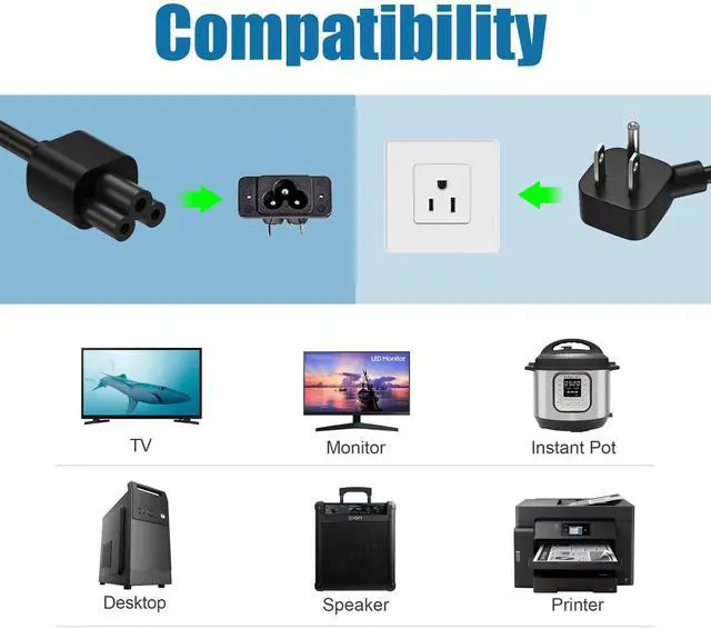 Alt view image 7 of 7 - 10ft 3 Prong AC Laptop Power Cord Cable, 90 Degree Angled, NEMA 5-15P to IEC-320-C5, 18AWG, Replacement for Dell Hp Lenovo Acer Laptop Notebook Computer Supply Adapter, Black