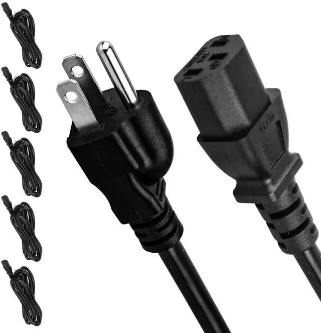 Main image of 5 Pack 3-Prong Replacement Computer Power Cord 6FT AC Power Cord Cable