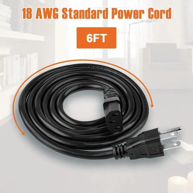 Alt view image 2 of 6 - 5 Pack 3-Prong Replacement Computer Power Cord 6FT AC Power Cord Cable