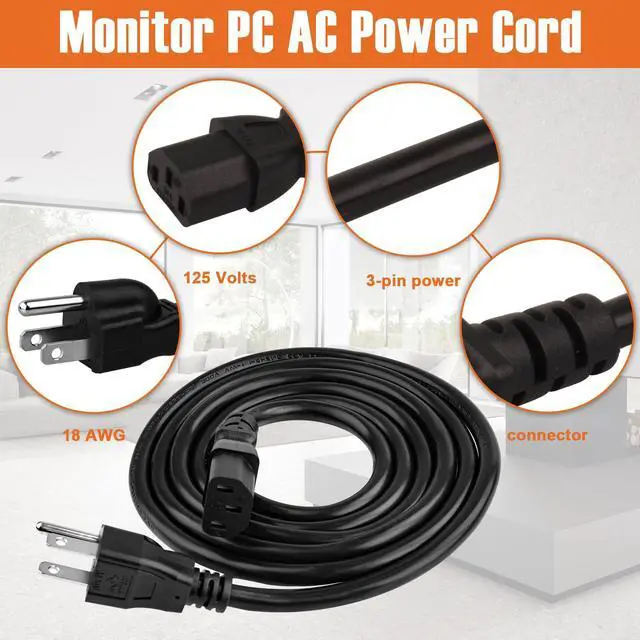 Alt view image 3 of 6 - 5 Pack 3-Prong Replacement Computer Power Cord 6FT AC Power Cord Cable