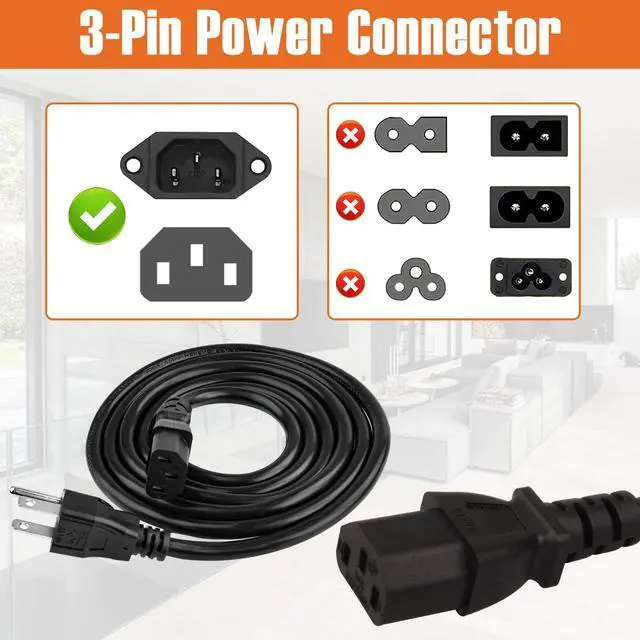 Alt view image 4 of 6 - 5 Pack 3-Prong Replacement Computer Power Cord 6FT AC Power Cord Cable