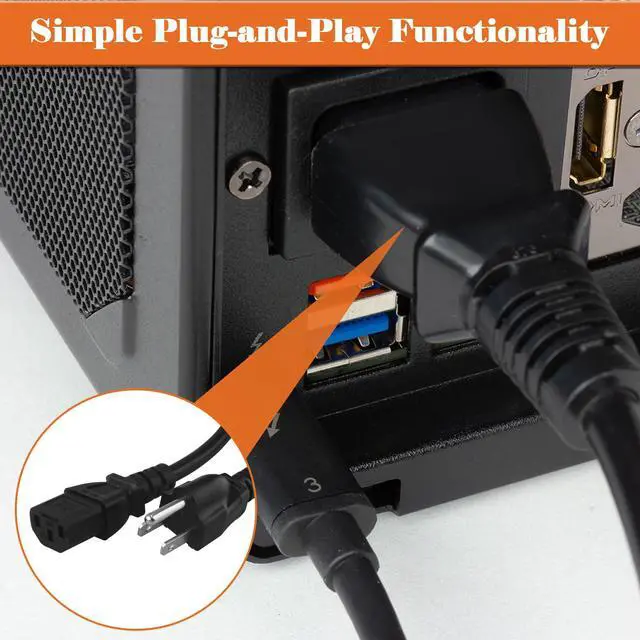 Alt view image 5 of 6 - 5 Pack 3-Prong Replacement Computer Power Cord 6FT AC Power Cord Cable