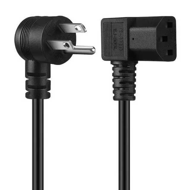 Alt view image 2 of 7 - 90 Degree PC Power Cord - Right Angle Computer Power Cable 3 Prong Replacement for Monitor, TV, Laptop - Universal AC Power Supply Cord Plug Wire, NEMA 5-15P to IEC320C13 UL, 10A/125V, 6 ft