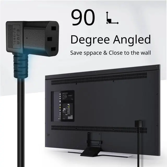 Alt view image 6 of 7 - 90 Degree PC Power Cord - Right Angle Computer Power Cable 3 Prong Replacement for Monitor, TV, Laptop - Universal AC Power Supply Cord Plug Wire, NEMA 5-15P to IEC320C13 UL, 10A/125V, 6 ft