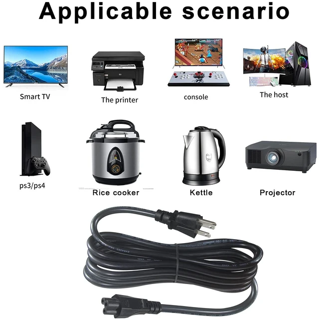 Alt view image 5 of 7 - US Standard Laptop Power Cord - 12FT / 3.6m 18AWG NEMA 5-15P to Iec 60320 C5 Universal 3 Prong AC Power Cable Replacement Desktop Charger 3 Pin 10A 125V Wire for Notebook Computer Adapter TV Printer