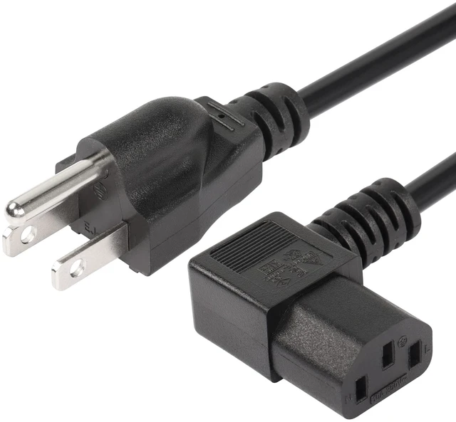 Main image of 4.92FT 18AWG Left Angle 3 Prong Computer Power Cord, NEMA 5-15P to 90 Degree IEC 320 C13 Monitor TV Replacement Power Supply Cable, 10A/125V, for Computer, Scanners, Printers(L Black)