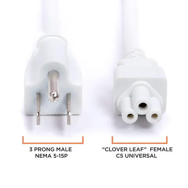 Alt view image 5 of 7 - White 3-Prong AC Power Cable 3 FT - Mouse Ears Power Supply Cord - Device, Computer, Laptop Replacement Cord with Cloverleaf Plug - NEMA 5-15P to C5 / IEC 320-3 Feet (0.9 Meter)
