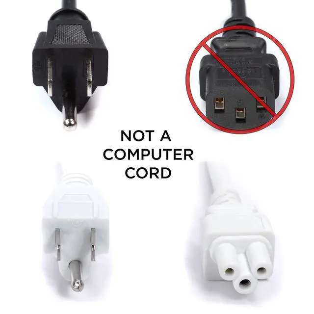 Alt view image 4 of 7 - White 3-Prong AC Power Cable 3 FT - Mouse Ears Power Supply Cord - Device, Computer, Laptop Replacement Cord with Cloverleaf Plug - NEMA 5-15P to C5 / IEC 320-3 Feet (0.9 Meter)
