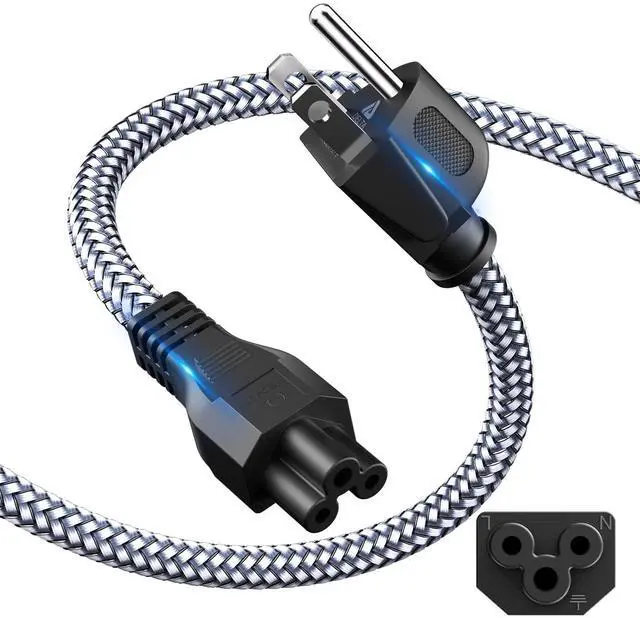 Main image of 3 Prong AC Laptop Power Cord,6.6FT/2M Universal Power Cable Braided 3 Pin Power Cable for DellHP LG Lenovo Asus Acer Toshiba Laptops/Notebooks,Monitors,Printers,NEMA 5-15P to C5 Power Cord
