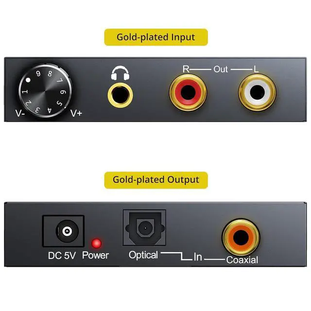 Alt view image 7 of 7 - 192KHz Digital to Analog Audio Converter Optical to RCA Adapter Upgrade Volume Adjustable DAC with Optical Cable, SPDIF TOSLINK to Stereo L/R & 3.5mm Jack Converters