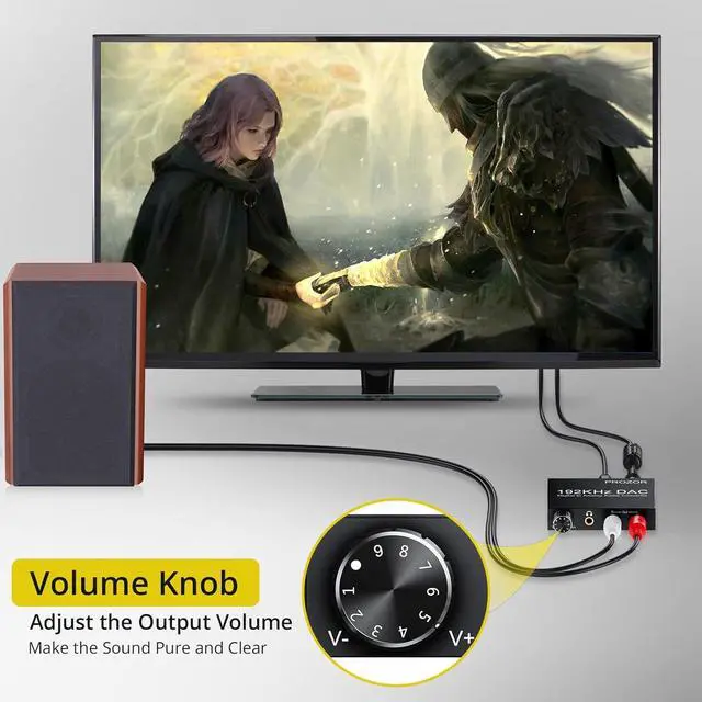 Alt view image 5 of 7 - 192KHz Digital to Analog Audio Converter Optical to RCA Adapter Upgrade Volume Adjustable DAC with Optical Cable, SPDIF TOSLINK to Stereo L/R & 3.5mm Jack Converters