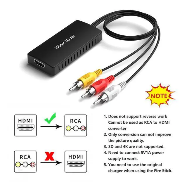 Alt view image 6 of 6 - HDMI to RCA Converter for Old TV Adapter, HDMI to Composite Converter Compatible Roku, Chromecast, PC, Laptop, Xbox, STB, VHS, VCR, DVD, Blu-Ray Player, Android TV Box, ect.