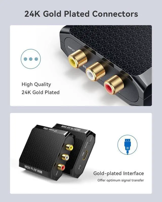 Alt view image 6 of 6 - AV to HDMI Converter, 1080P RCA to HDMI Adapter, Mini Composite CVBS Audio Video Adapter Supports PAL/NTSC for VCR/VHS/Xbox/PS3/STB/N64/Wii/TV/PC/Blue-Ray DVD Players