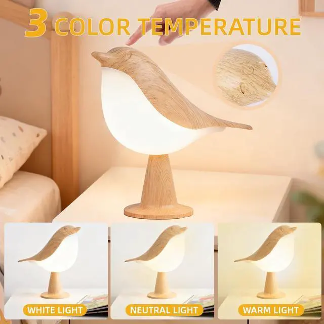 Alt view image 3 of 6 - Bird Cordless Table Lamp, Small Cordless Bedside Lamp with 3 Color Temperature, Touch Sensor & Rechargeable Battery - Night Light for Kids, Bedroom, Bedside, Office, and Outdoor Use