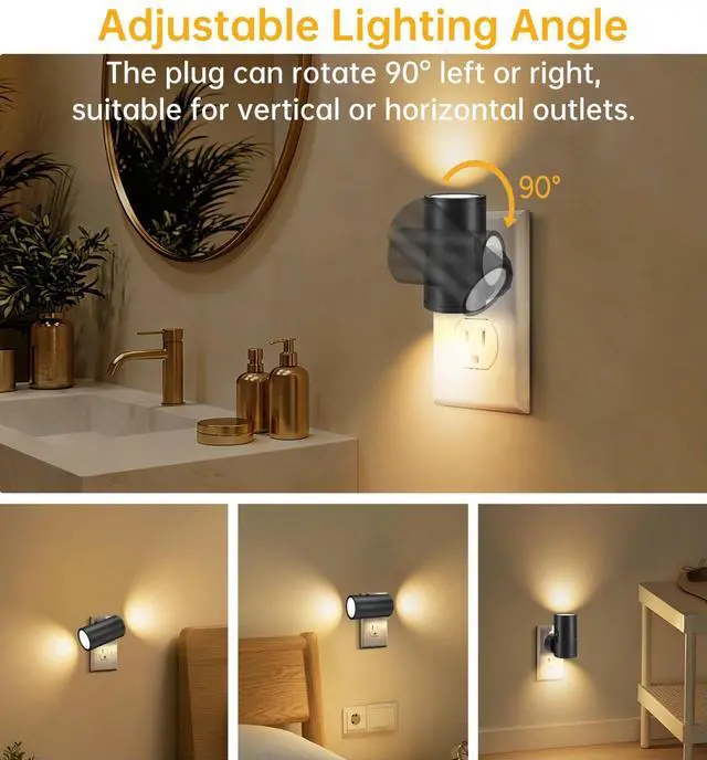 Alt view image 4 of 7 - LED Night Lights Plug into Wall, Dusk to Dawn Sensor,5-300LM Adjustable Brightness, Soft White 3000K,Dimmable Night Lights for Kitchen,Hallway Bedroom,Stairs, 2 Pack