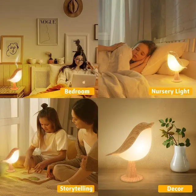 Alt view image 5 of 7 - Small Desk Lamp, Cute Bird Light Cordless Lamp with 3 Color Temperature and Touch Sensor,Kids Night Light with Rechargeable Battery for Bedroom Nightstand Bedside Table Room Decor