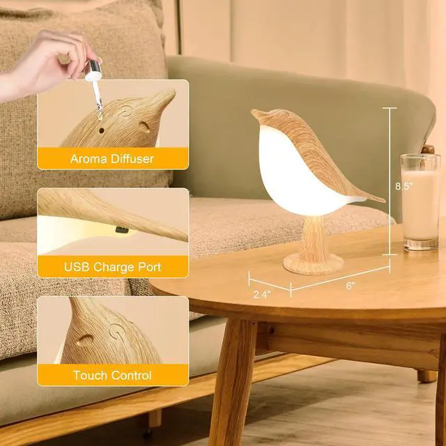 Alt view image 7 of 7 - Small Desk Lamp, Cute Bird Light Cordless Lamp with 3 Color Temperature and Touch Sensor,Kids Night Light with Rechargeable Battery for Bedroom Nightstand Bedside Table Room Decor