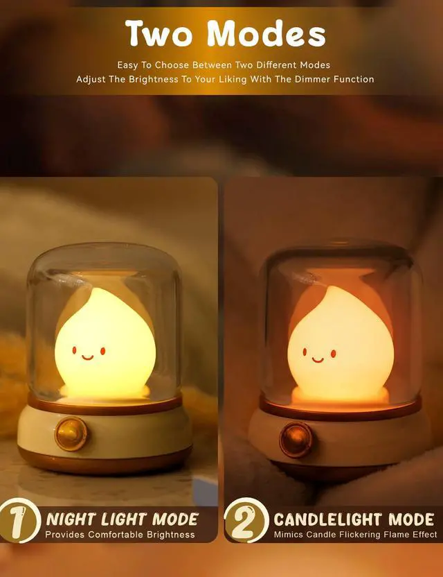 Alt view image 2 of 7 - Flameless Candles Lamp, Led Candles,Cute Kerosene Lamp,Silicone Flame Amber Light,Adjustable Dimmable Rechargeable Night Light for Kids,Girls,Teenager Kids Bedroom Christmas