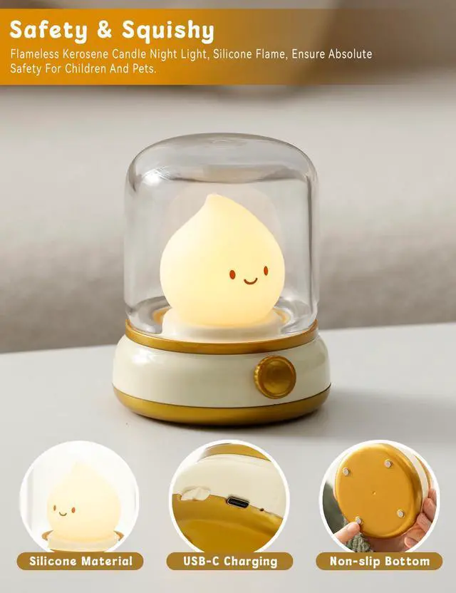 Alt view image 5 of 7 - Flameless Candles Lamp, Led Candles,Cute Kerosene Lamp,Silicone Flame Amber Light,Adjustable Dimmable Rechargeable Night Light for Kids,Girls,Teenager Kids Bedroom Christmas