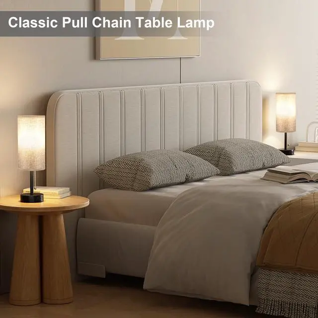 Alt view image 3 of 7 - Grey Bedside Lamp for Bedroom Nightstand - Small Table Lamp with USB A + C Charging Port, 3 Color Temperatures Pull Chain Night Stand Light with Bulb, Side Table Desk Reading Lamp for Living Room/Dorm