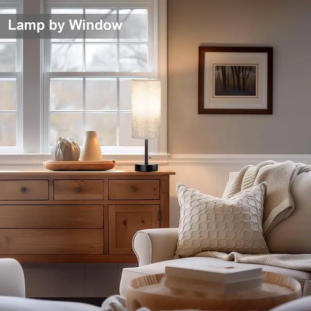 Alt view image 5 of 7 - Grey Bedside Lamp for Bedroom Nightstand - Small Table Lamp with USB A + C Charging Port, 3 Color Temperatures Pull Chain Night Stand Light with Bulb, Side Table Desk Reading Lamp for Living Room/Dorm