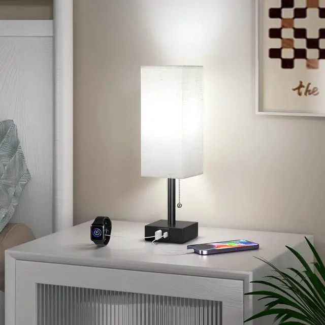 Alt view image 7 of 7 - Bedside Table Lamp with 3 Color Temperatures - 3000/4000/5000K Small Lamp with USB C+A Ports, Nightstand Lamp with 3 Color Modes by Pull Chain, Bedroom Lamp for Living Read Work(LED Bulb Included)