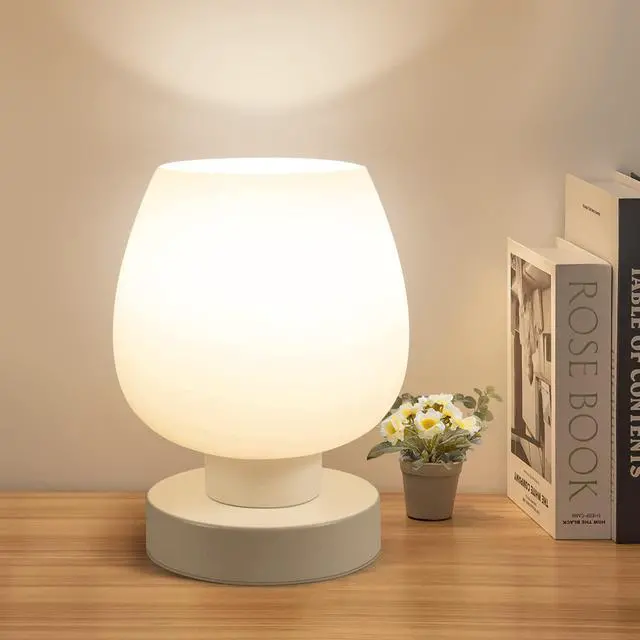 Main image of Touch Bedside Table Lamp - Modern Small Lamp for Bedroom Living Room Nightstand, Desk lamp with White Opal Glass Lamp Shade, Warm LED Bulb, 3 Way Dimmable, Simple Design