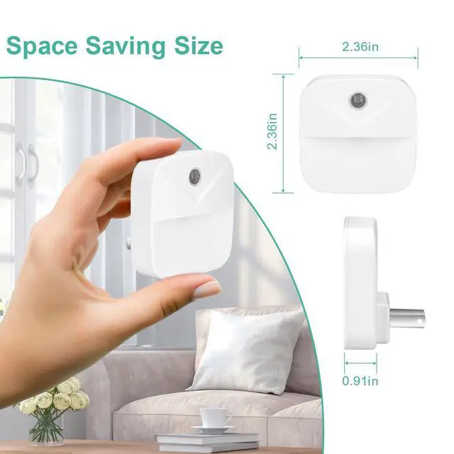 Alt view image 3 of 7 - 6 Pack Night Light Plug in, White LED Nightlights with Smart Dusk to Dawn Sensor, Plug into Wall Nightlights Suitable for Bedroom, Bathroom, Hallway, Kitchen, Stairs, Kids, Adults