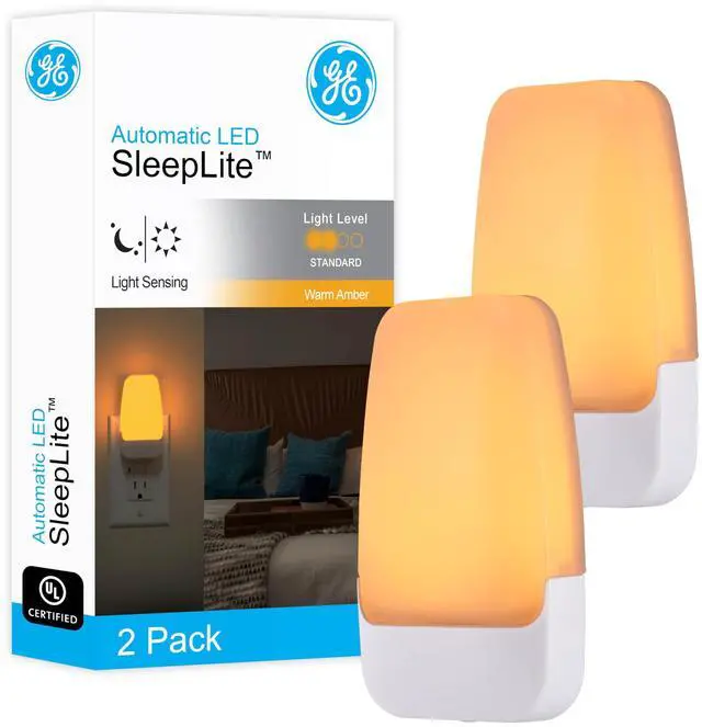 Main image of Sleeplite Night Lights Plug Into Wall, Dusk to Dawn Sensor, Ambient Lighting, Sleep Aid, Bathroom Décor, LED Lights for Bedroom, Apartment Essentials, Smart Home,76135, Amber, 2 Pack