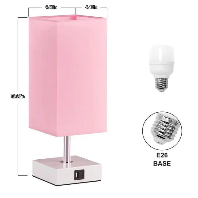 Alt view image 2 of 6 - Touch Control Table Lamp with 2 USB Charging Ports, 3 Way Touch Lamps Beside Desk, Nightstand Lamp for Bedrooms Living Room, Pink Shade with White Base, LED Bulb Included(Pink)