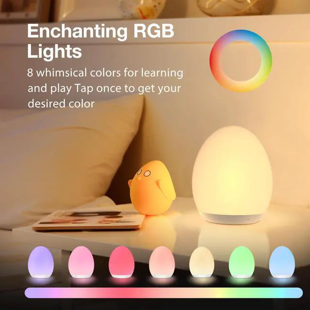Alt view image 3 of 7 - Night Light for Kids, Baby Night Light with 7 Colors Changing Mode & Stepless Dimming, Nursery Night Light BPA Free,Rechargeable Egg Night Light for Breastfeeding 1h Timer & Touch Control