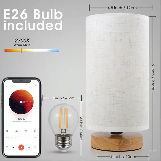 Alt view image 6 of 7 - Small Bedside Night Table Lamp for Bedroom, Minimalist Nightstand Lamp with Round Fabric Linen Shade, Study Reading Desk Lamp for Kids Room, Living Room, College Dorm, Home, Office