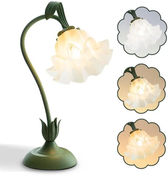 Main image of Flower Table Lamp,LED Reading Light Bedside Vintage Flower Night Light,3 Colors Modes Kawaii Bedside Lamps Decor,Living Room Bedroom Room Lighting Table Lamps Home Decoration (Green)