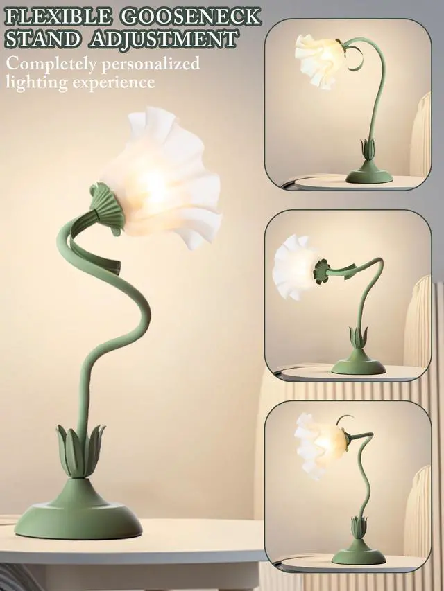 Alt view image 4 of 7 - Flower Table Lamp,LED Reading Light Bedside Vintage Flower Night Light,3 Colors Modes Kawaii Bedside Lamps Decor,Living Room Bedroom Room Lighting Table Lamps Home Decoration (Green)
