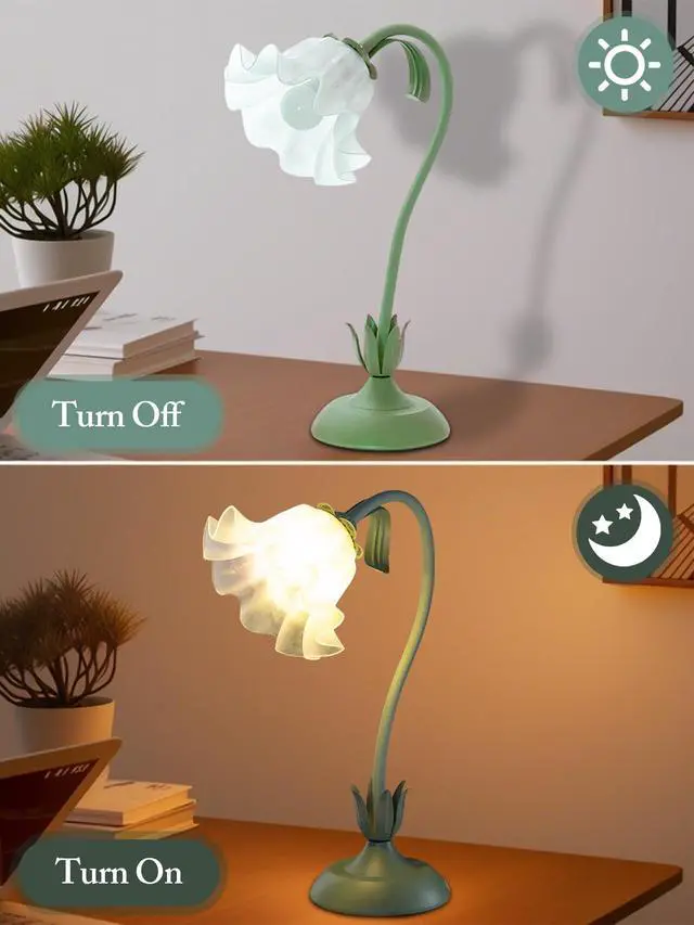 Alt view image 6 of 7 - Flower Table Lamp,LED Reading Light Bedside Vintage Flower Night Light,3 Colors Modes Kawaii Bedside Lamps Decor,Living Room Bedroom Room Lighting Table Lamps Home Decoration (Green)