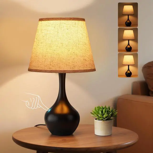 Main image of 16.1" Touch Table Lamps for Nightstand, 3-Way Dimmable Small Bedroom Lamps for Night Stands, Black Bedside Lamps for Living Room, Kids Room, End Table